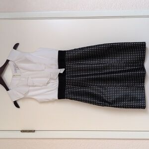 Max and Cleo Sleeveless Dress Sheath Polka Dot Ruffle Empire Waist Black Sz 4